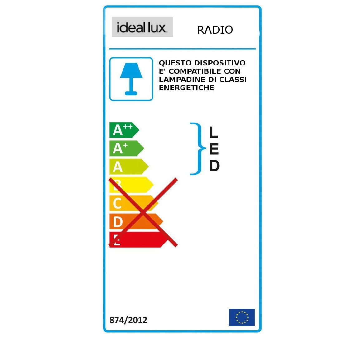 Ideal Lux aplique moderno RADIO AP1 119465 119427 119502 E27 LED