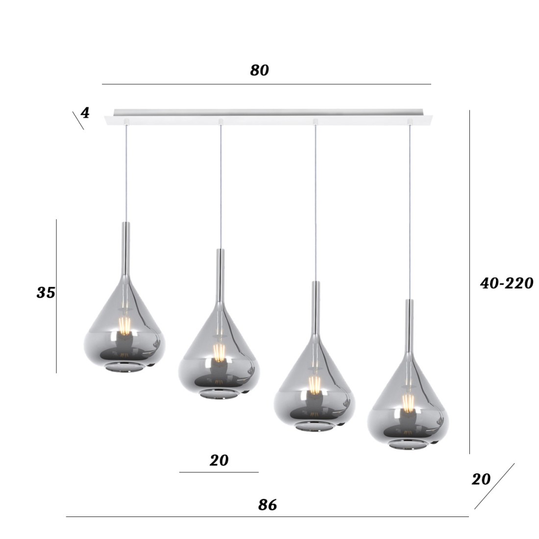 Lampadario Top Light KONA 1177 BI S4 R FU