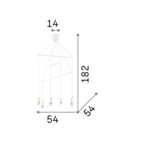 Sechsflammiger Kronleuchter, modern, mit Drähten, weiß, mattschwarz. LED.