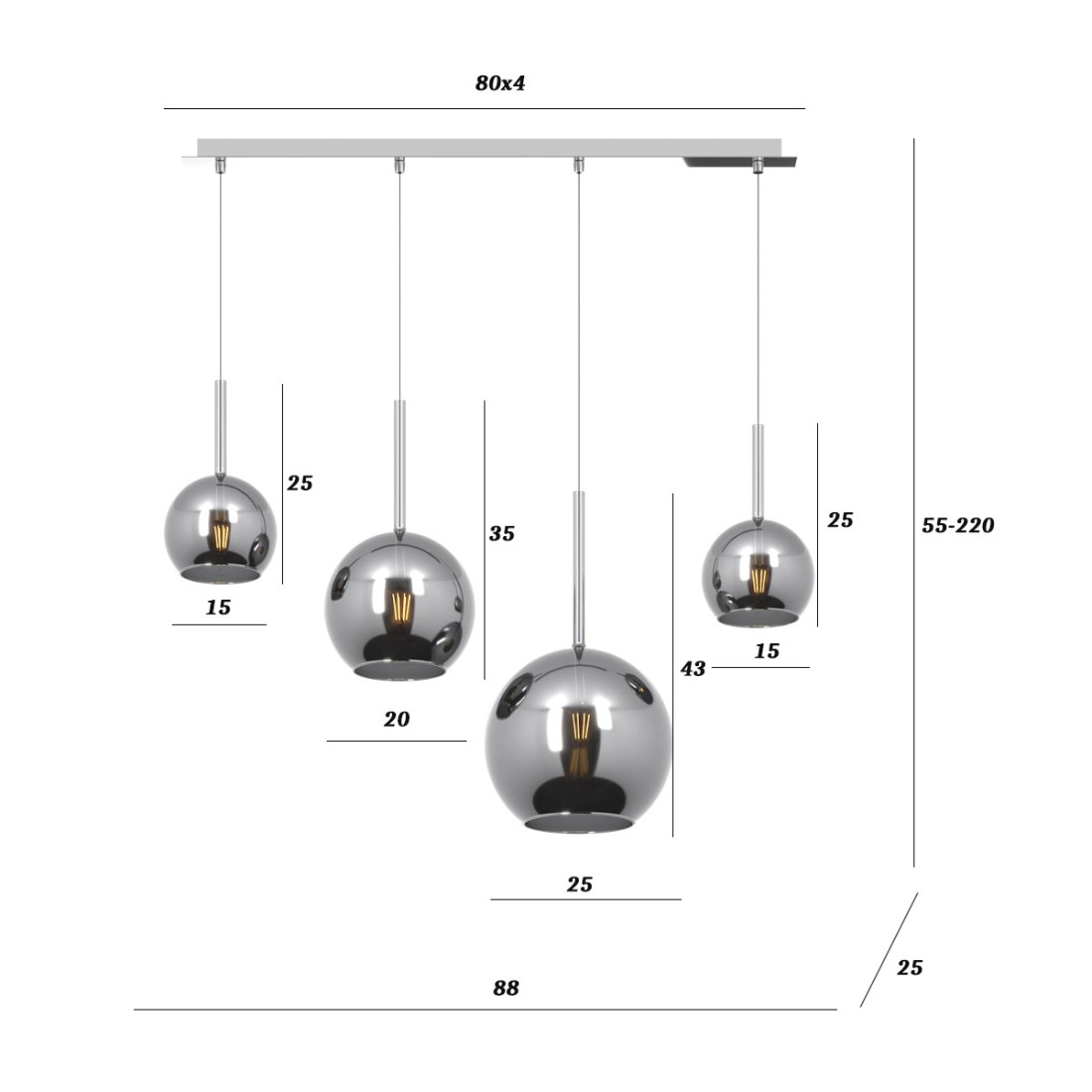 Moderner Kronleuchter Top Light FUTURE 1155 CR S4 RMIX CR