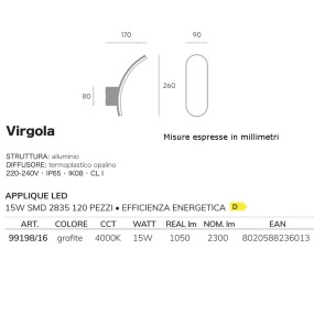 Sovil VIRGOLA 99198 Applique murale d'extérieur moderne 16 LED