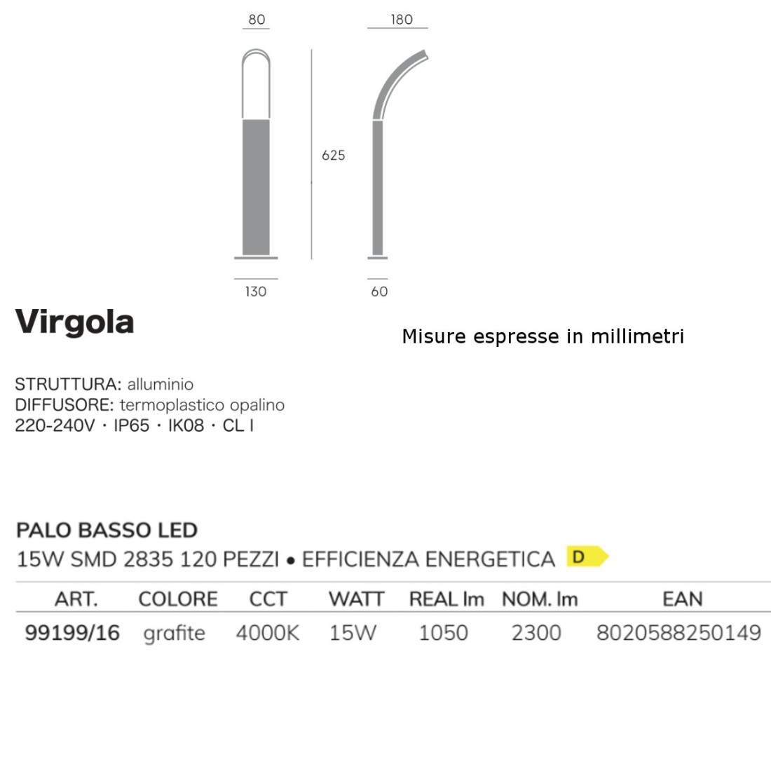 Sovil VIRGOLA 99199 Lanterne d'extérieur moderne 16 LED