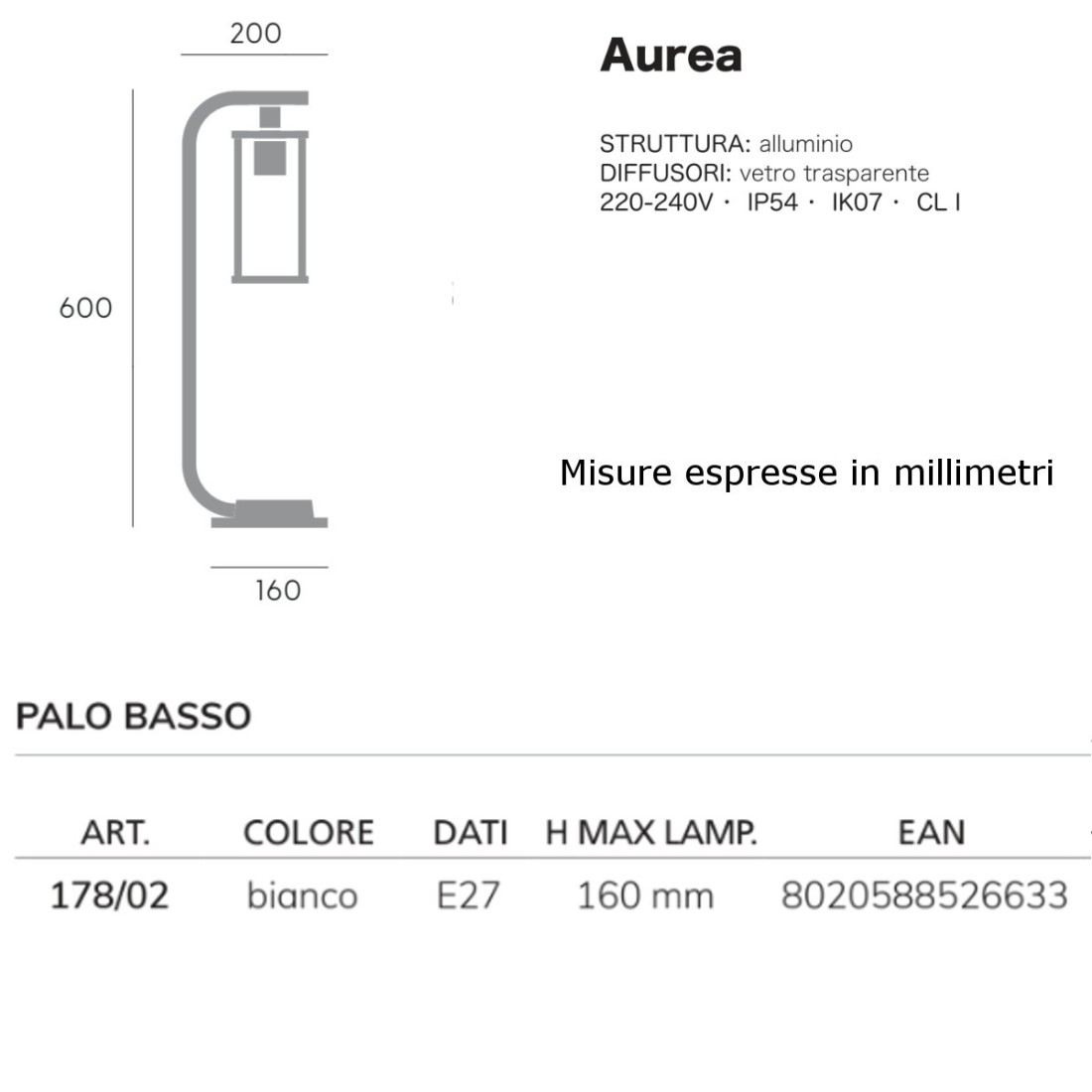 Sovil AUREA 178 02 BLANCO E27 LED farol exterior moderno