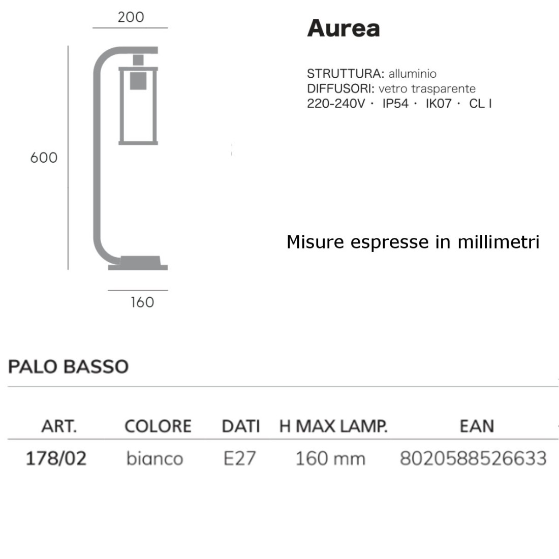 Sovil AUREA 178 02 BLANC E27 LED lanterne d'extérieur moderne