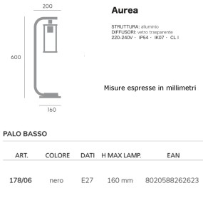 Sovil AUREA 178 06 NEGRO E27 LED farol exterior moderno