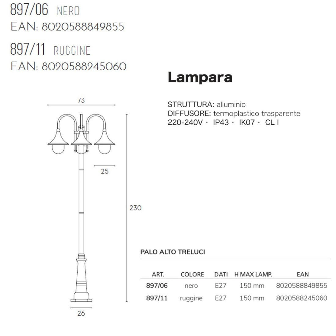 Linterna clásica Livos LAMPARA 897 E27 LED aluminio