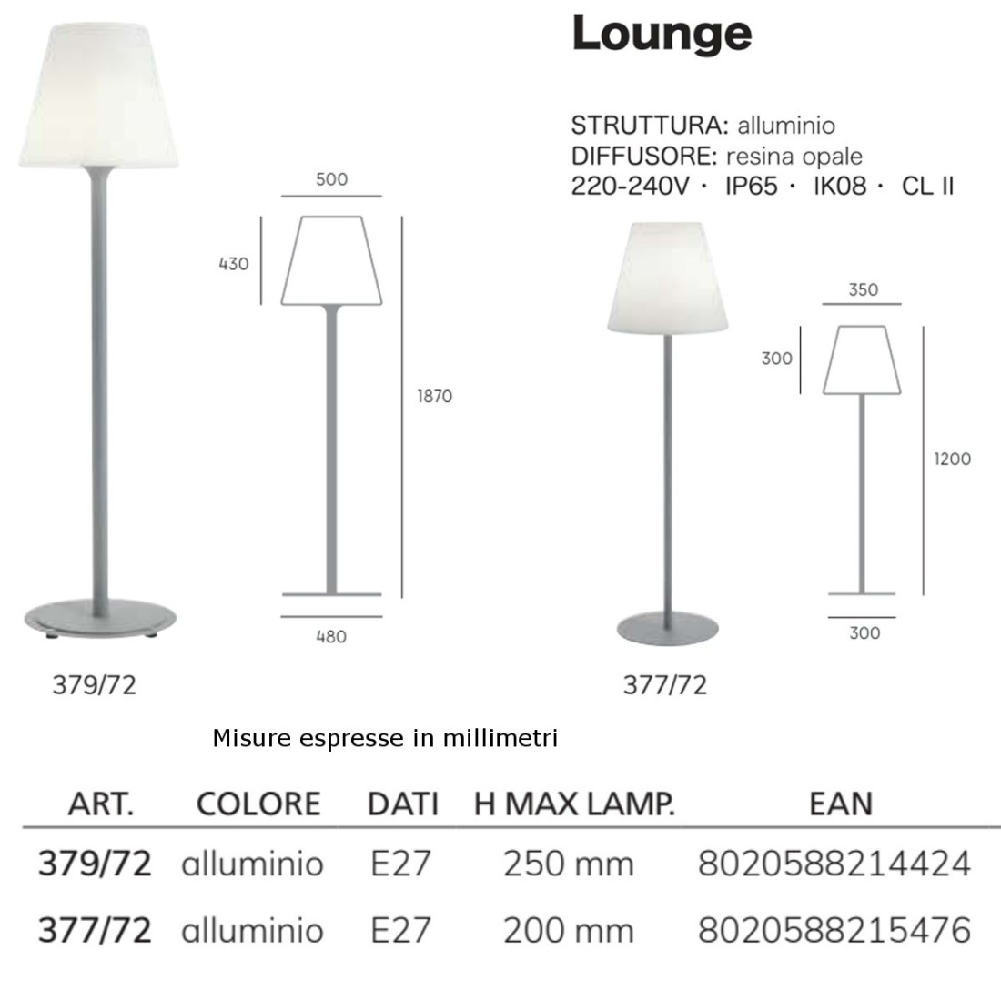 Lampadaire moderne Livos LOUNGE 379 377 E27 LED en résine d'aluminium