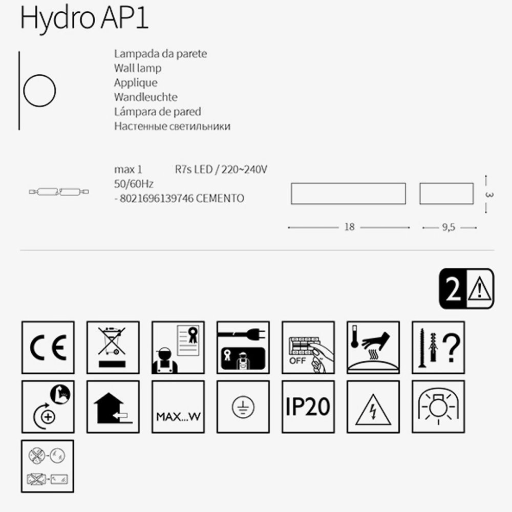 Applique moderne Ideal Lux HYDRA 139746 R7s LED