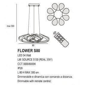 Lampadario led Promoingross FLOWER S80 LED CCT 3591LM dimmerabile dinamica telecomando