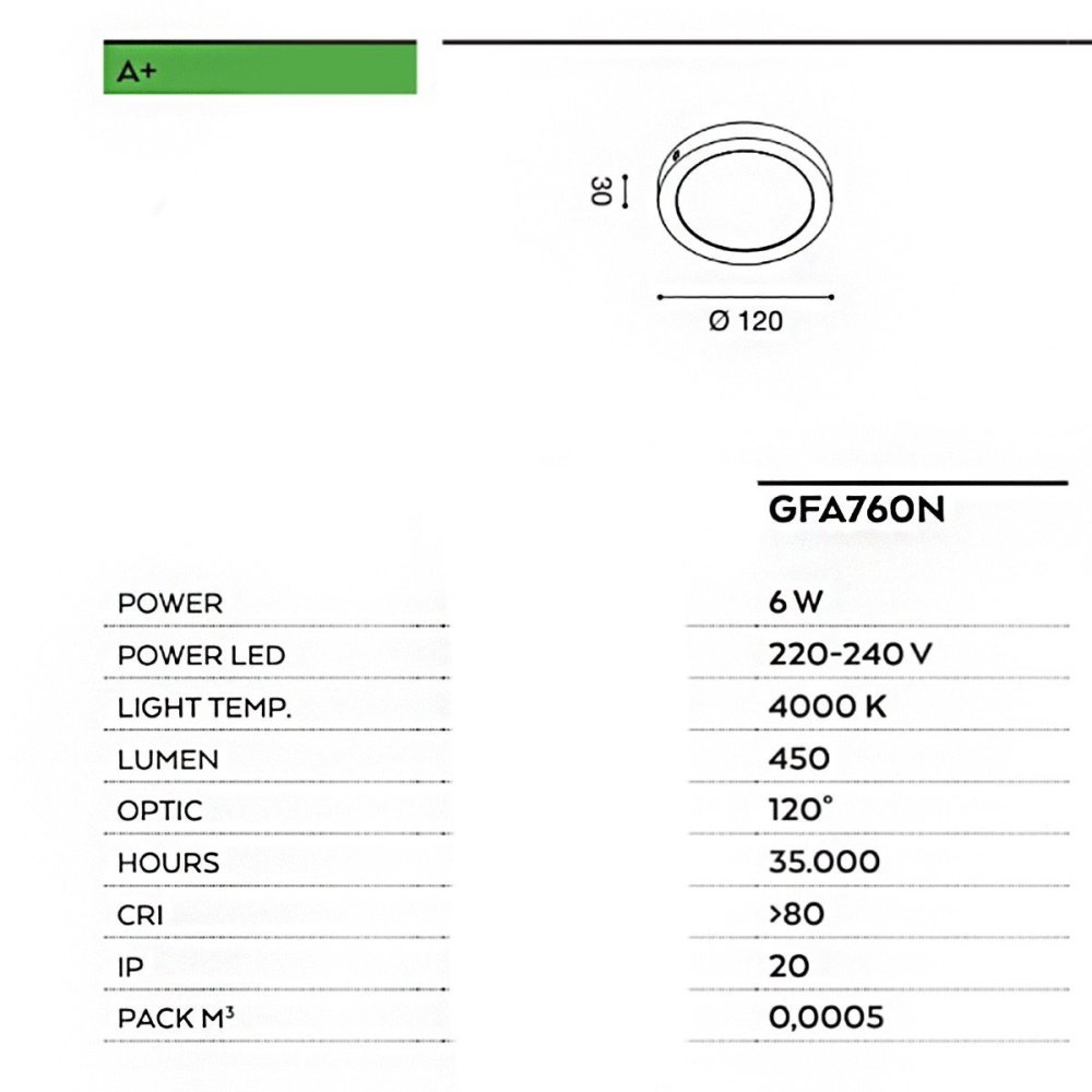 Gea Led SHAM R GFA760N Plafón LED 6W termoplástico 220V