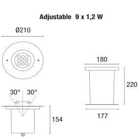 PAN International BART MULTILED ADJUSTABLE 9x1,2W Einbaustrahler