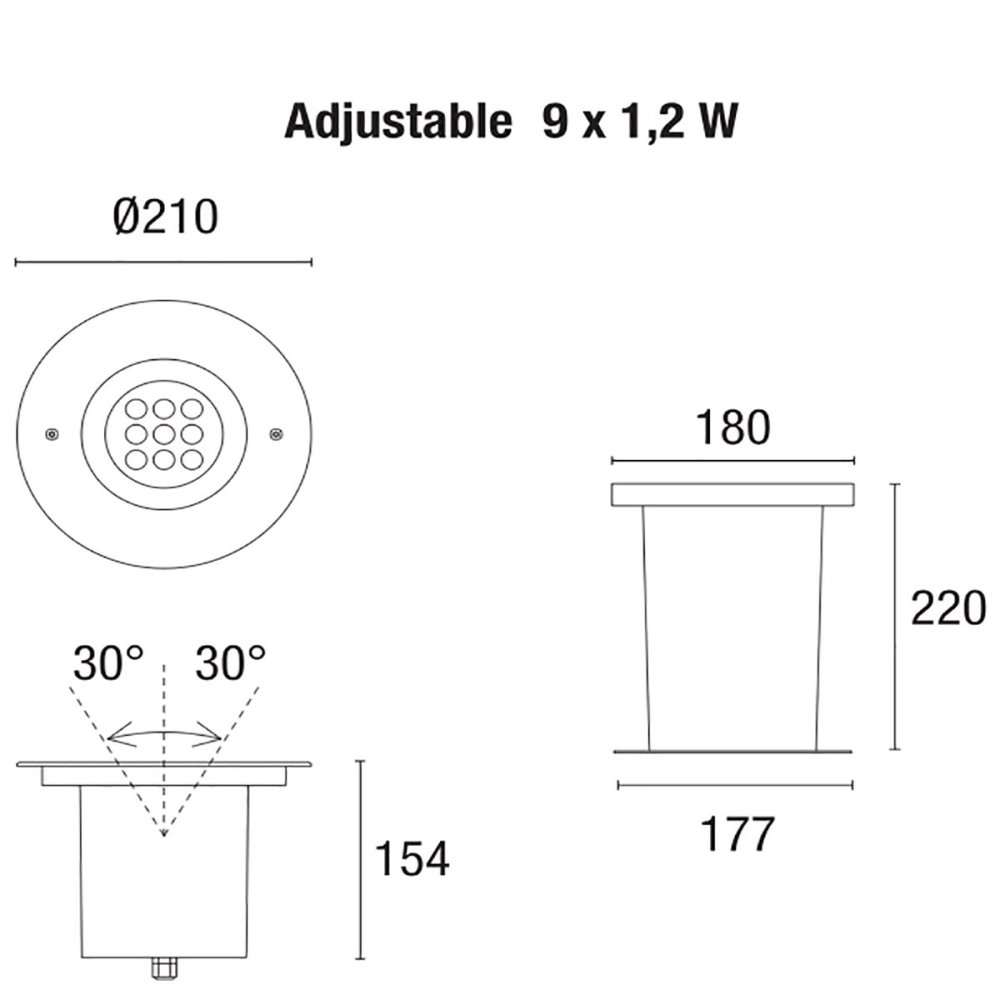 PAN International BART MULTILED ADJUSTABLE 9x1,2W Einbaustrahler