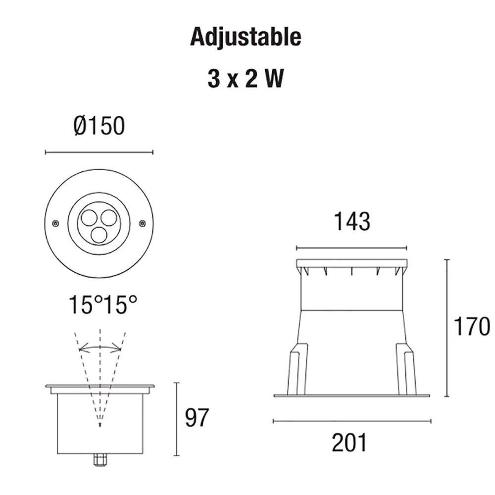 Faretto incasso PAN International BART MULTILED ADJUSTABLE 3x2W