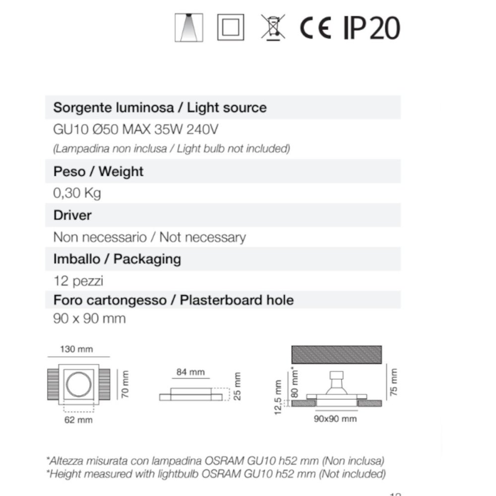 Einbaustrahler aus Gips 9010 Belfiore Neo Light 0028 GU10 LED