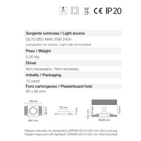 Einbaustrahler aus Gips 9010 Belfiore Neo Light 0029 GU10 LED