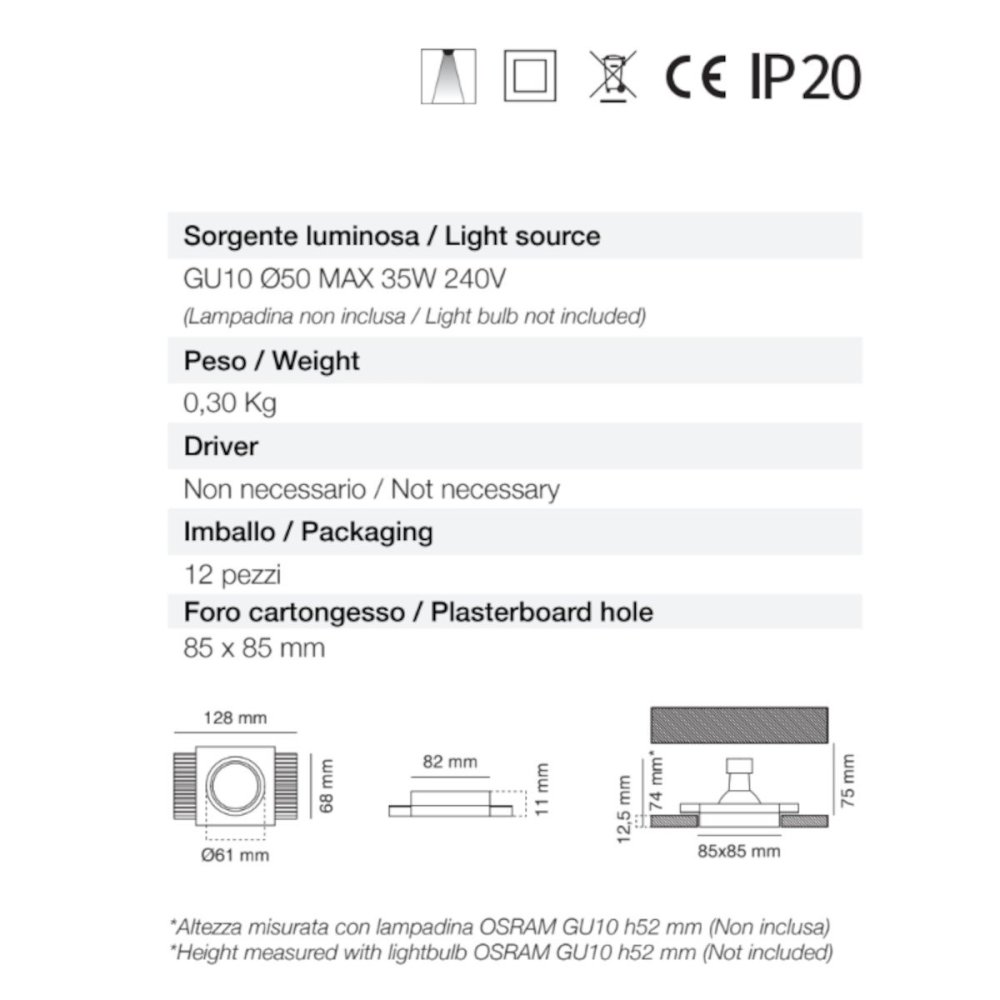 Foco empotrable de yeso 9010 Belfiore Neo light 0029 GU10 LED