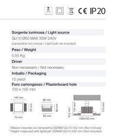 Neo Luce 9010 Belfiore 0033 GU10 LED-Einbaustrahler aus Gips