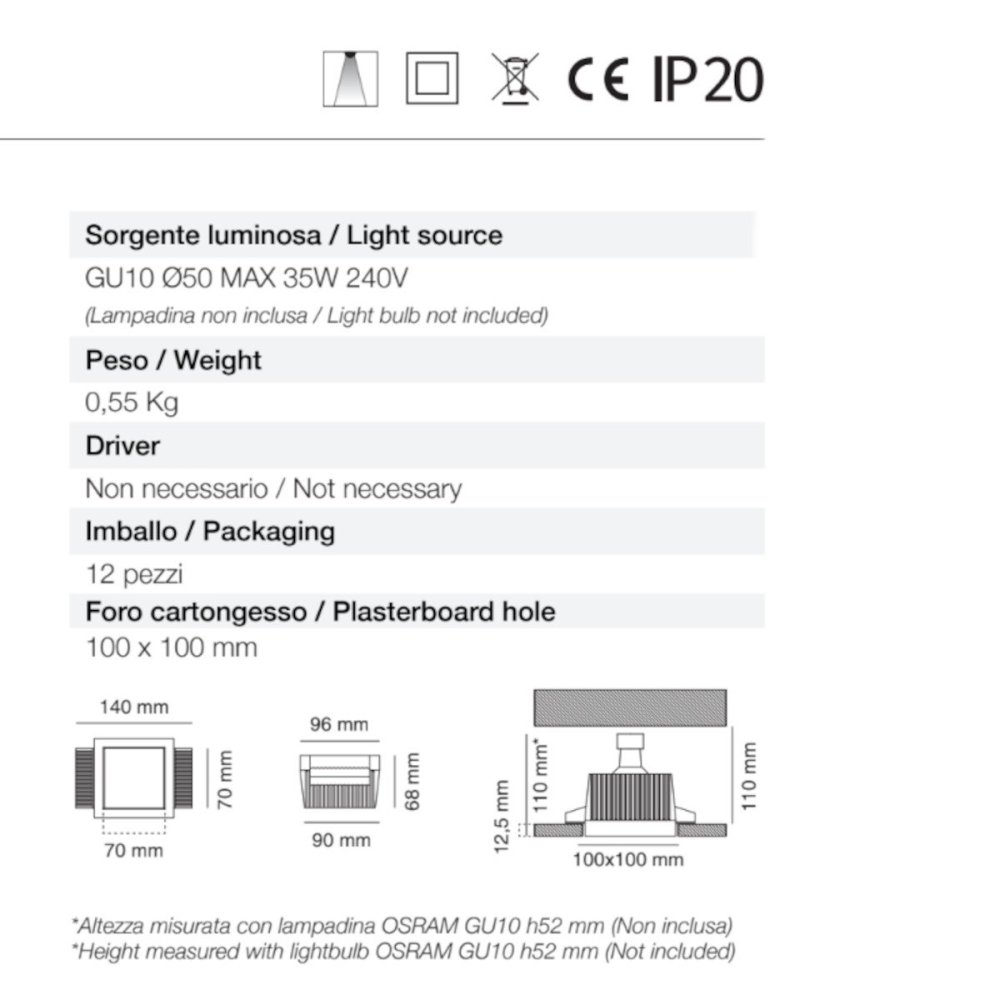 Neo Luce 9010 Belfiore 0033 GU10 LED-Einbaustrahler aus Gips