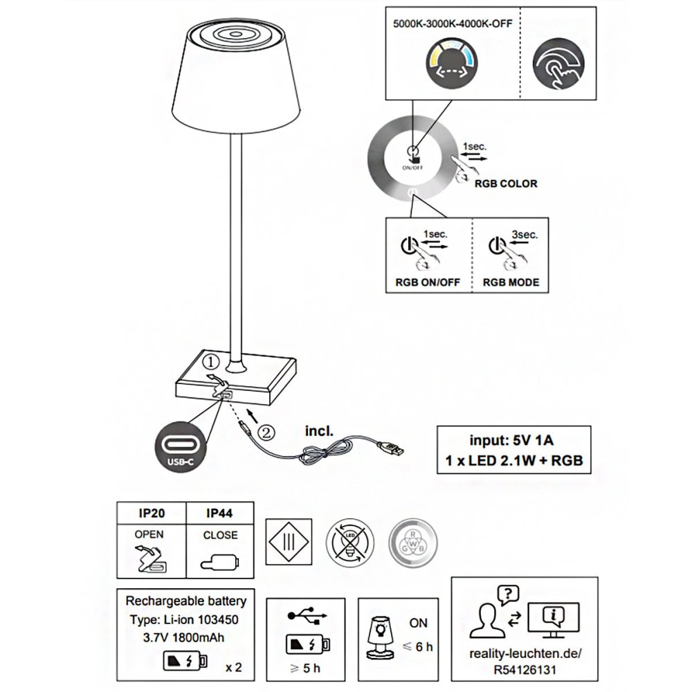 Externer Lampenschirm Trio Beleuchtung SANCHEZ R54126142 IP44 RGB LED