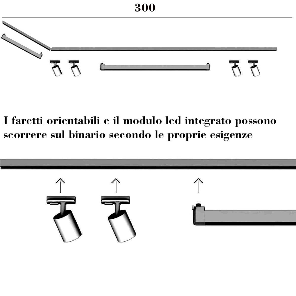 Binario Top Light MONO MIXKIT 300L N NE GU10 LED INTEGRATO 4000K lampada soffitto faretti orientabili moderno