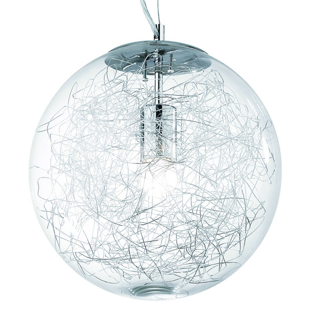 Lampadario ID-MAPA MAX SP1 D40 E27 sfera vetro fili alluminio moderno sospensione interno IP20