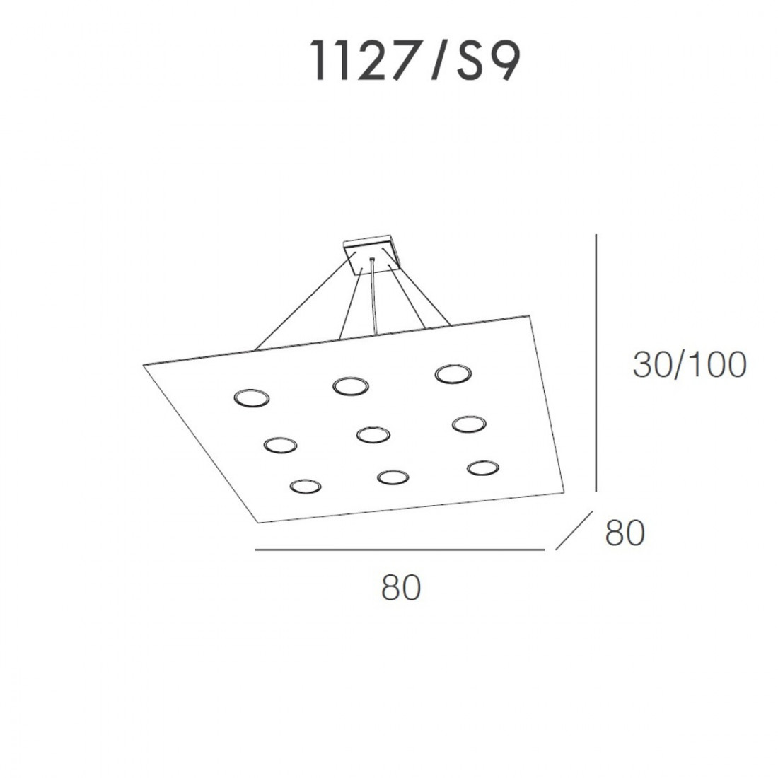 Lampadario TP-AREA 1127 S9+4 117W Gx53 Led 80x80 biemissione metallo bianco sospensione moderna quadrata