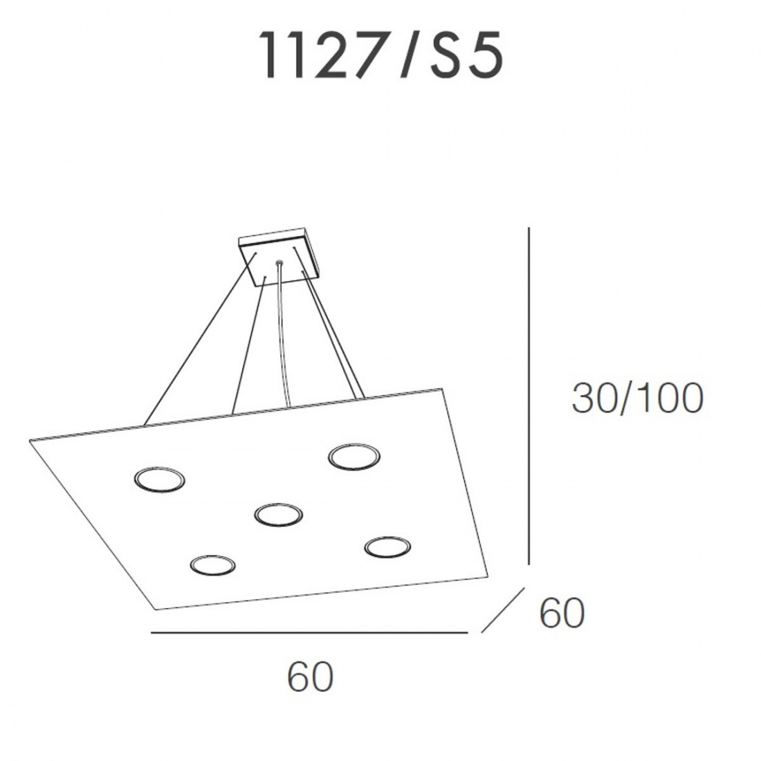 Lustre TP-AREA 1127 S5 + 2 63W Gx53 Led 60x60 suspension carrée moderne en métal blanc bi-émission