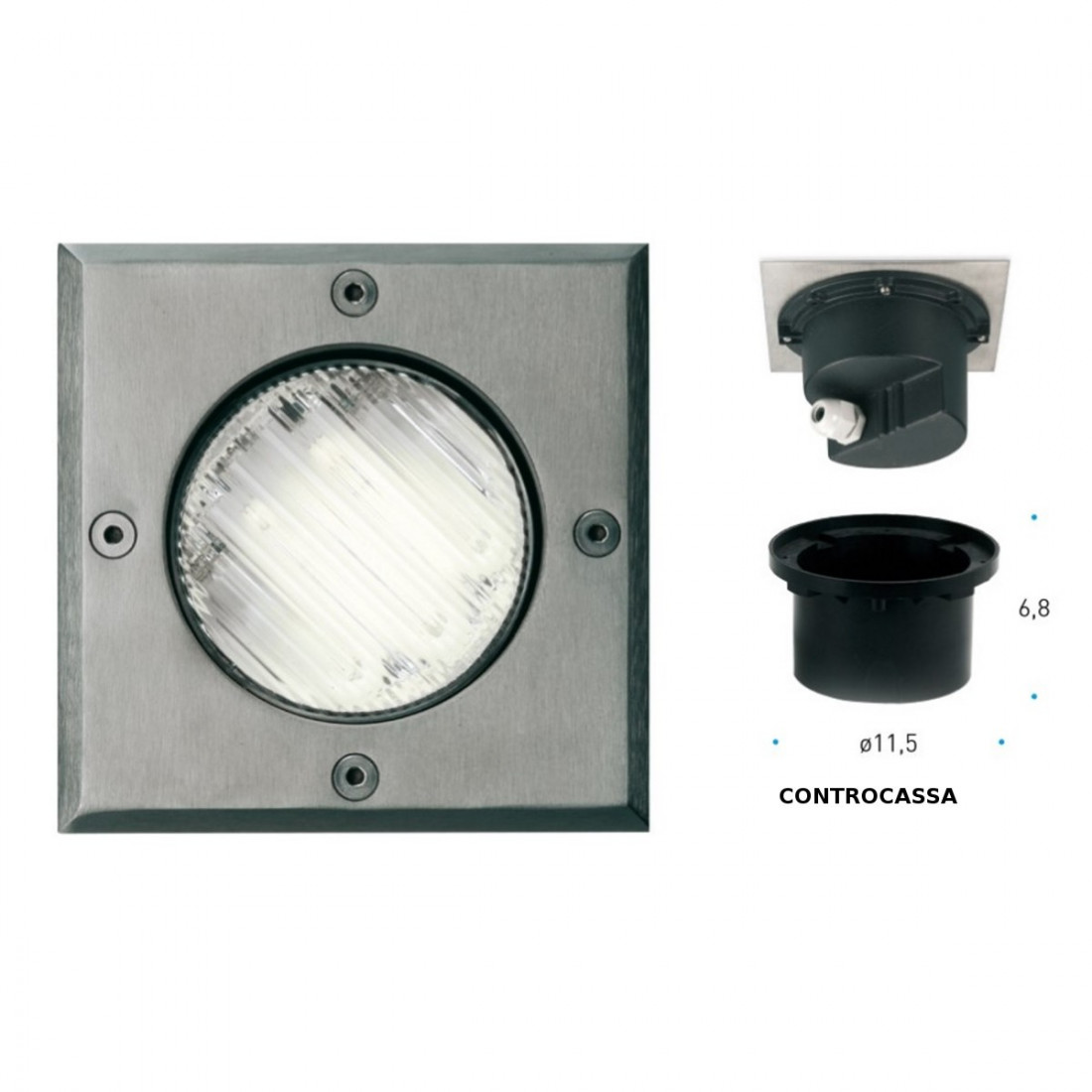 Spot encastré PN-OBLO MICRO EST356 GX53 5W LED carré aluminium encastrable piétement extérieur IP67