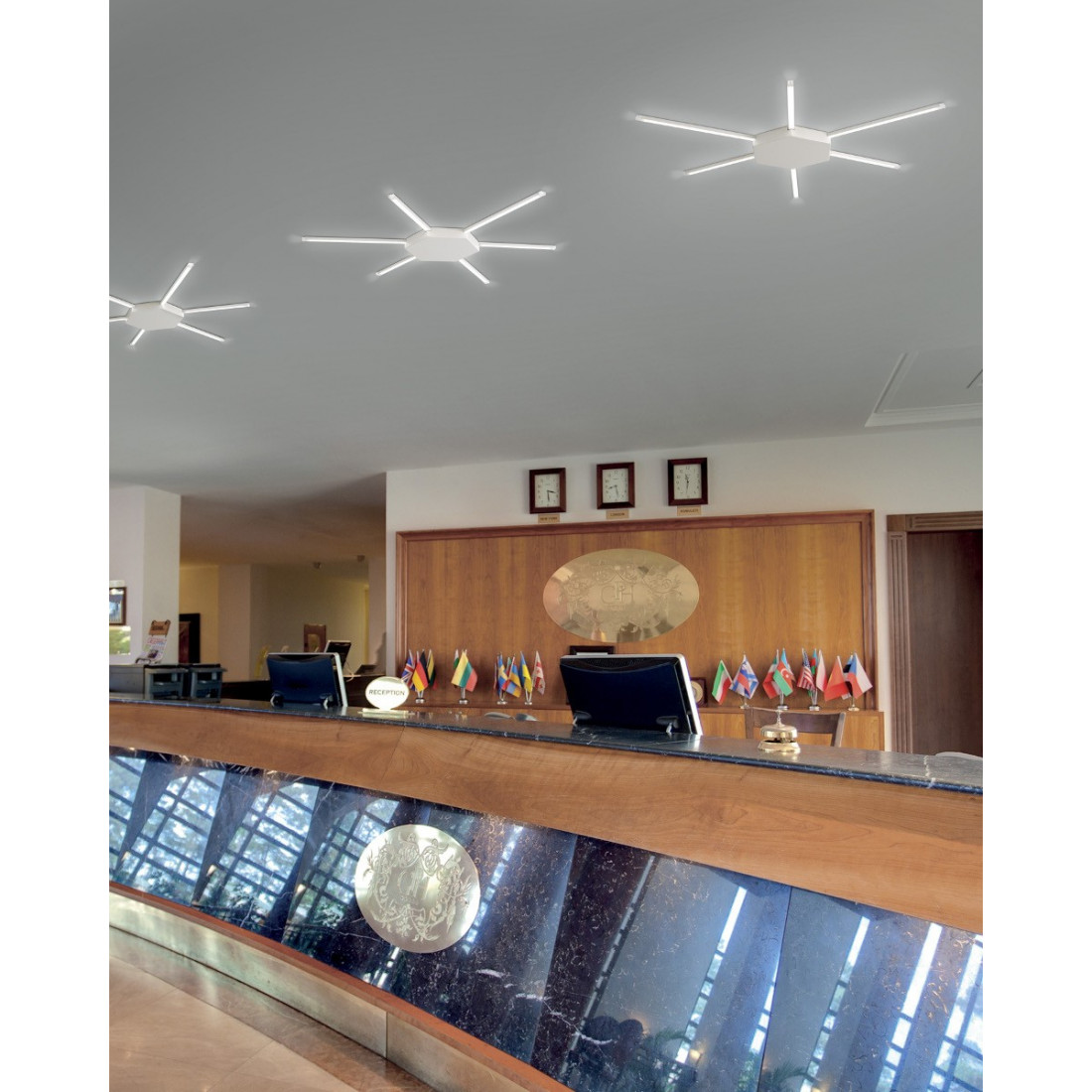 Plafoniera FB-RAY PL 90 34W Led metacrilato metallo bianco lampada soffitto parete moderna ultramoderna interno