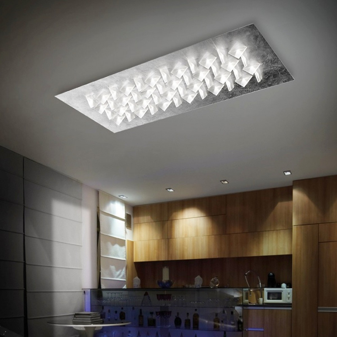 Plafoniera FB-CRISTALLI 2052 PL110 105W LED 9000LM metallo metacrilato triangolo satinato lampada soffitto rettangolare moderna