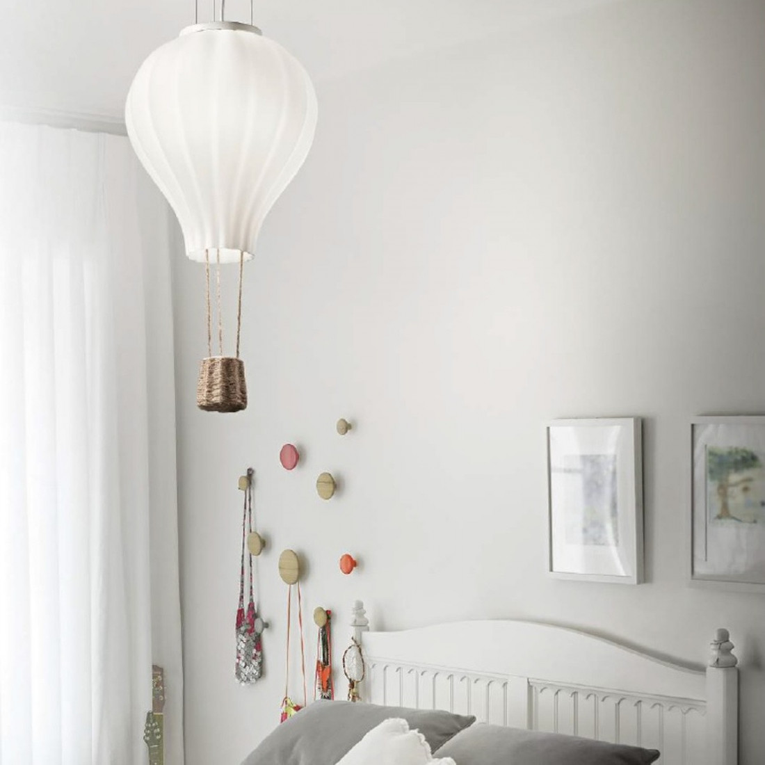 Sospensione ID-DREAM BIG SP1 E27 LED vetro soffiato bianco corda lampadaio mongolfiera camerette bambini