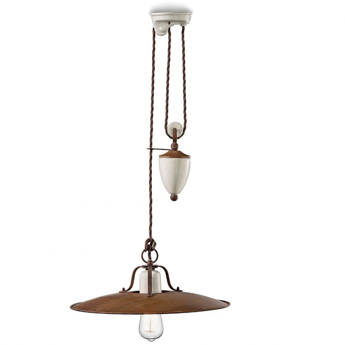 Lampadario FE-GRUNGE RETRO C1436 E27 LED metallo ceramica craquelè artigianale saliscendi classica rustica interno