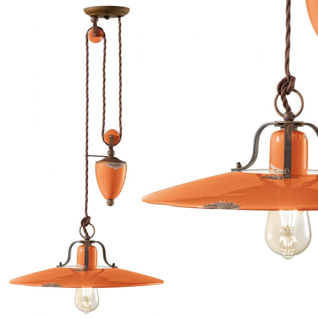 Saliscendi FE-COUNTRY C1446 E27 LED 40CM ceramica invecchiata retrò vintage lampadario classico rustico interno