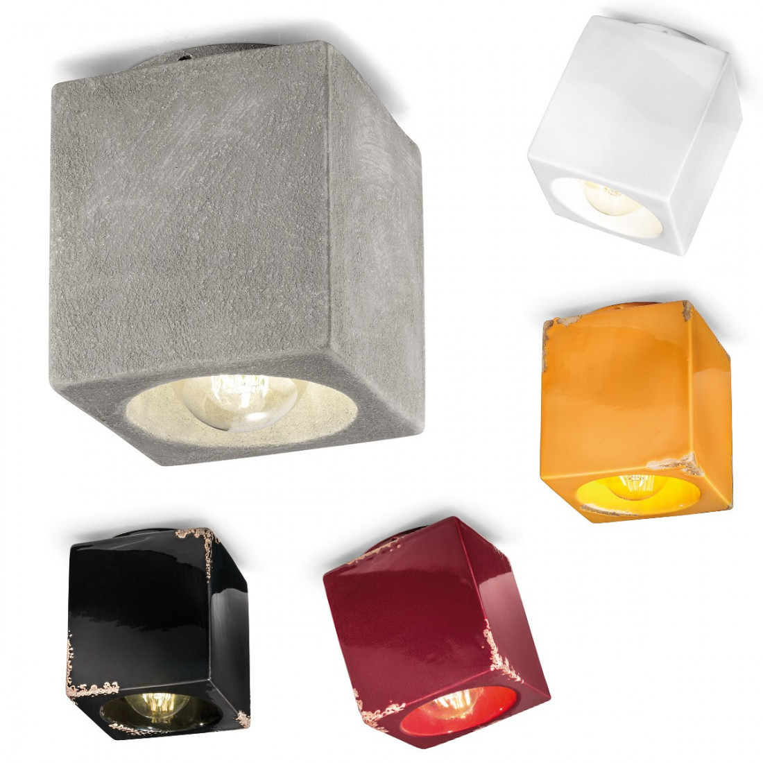 Plafoniera FE-VINTAGE C987 E27 LED 12x12 cubo ceramica invecchiata vintage lampada soffitto classica rustica interno