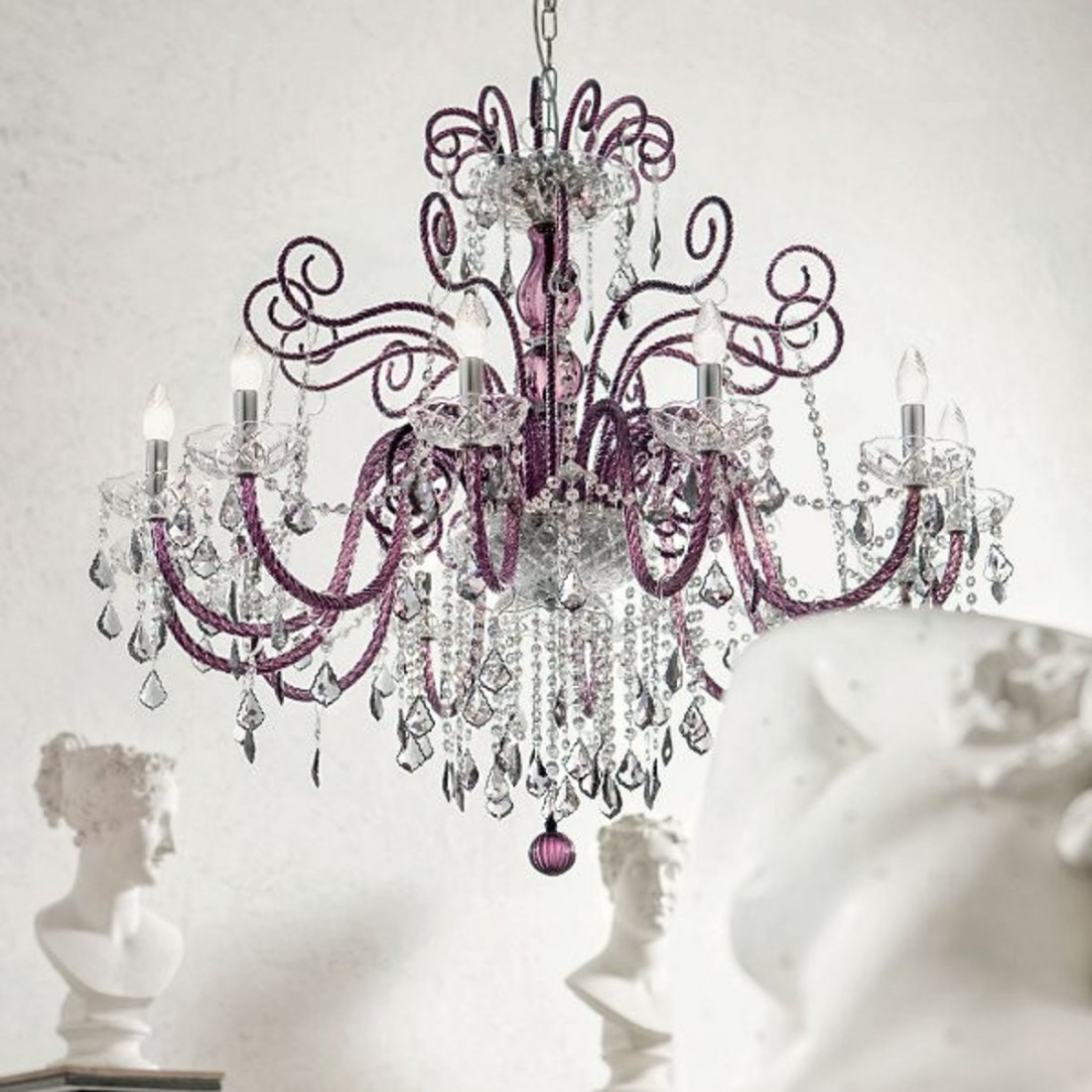 Lustre LED SY-DANDOLO 947 E14, verre de Murano classique, suspension interne