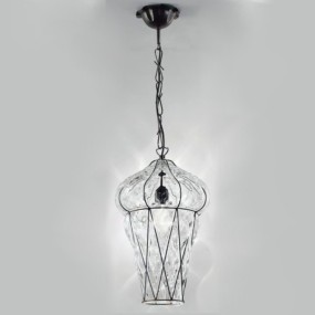 Suspension SY-TIEPOLO 1443 E27 LED INOX classique en acier soufflé lustre en verre de Murano à l'intérieur