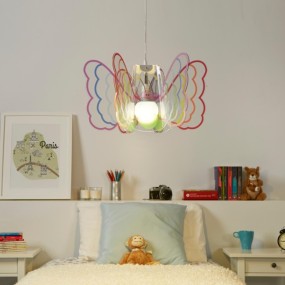 Sospensione EM-BUTTERFLY CL1528 E27 LED metacrilato multicolor lampadario farfalla moderno camerette bambine