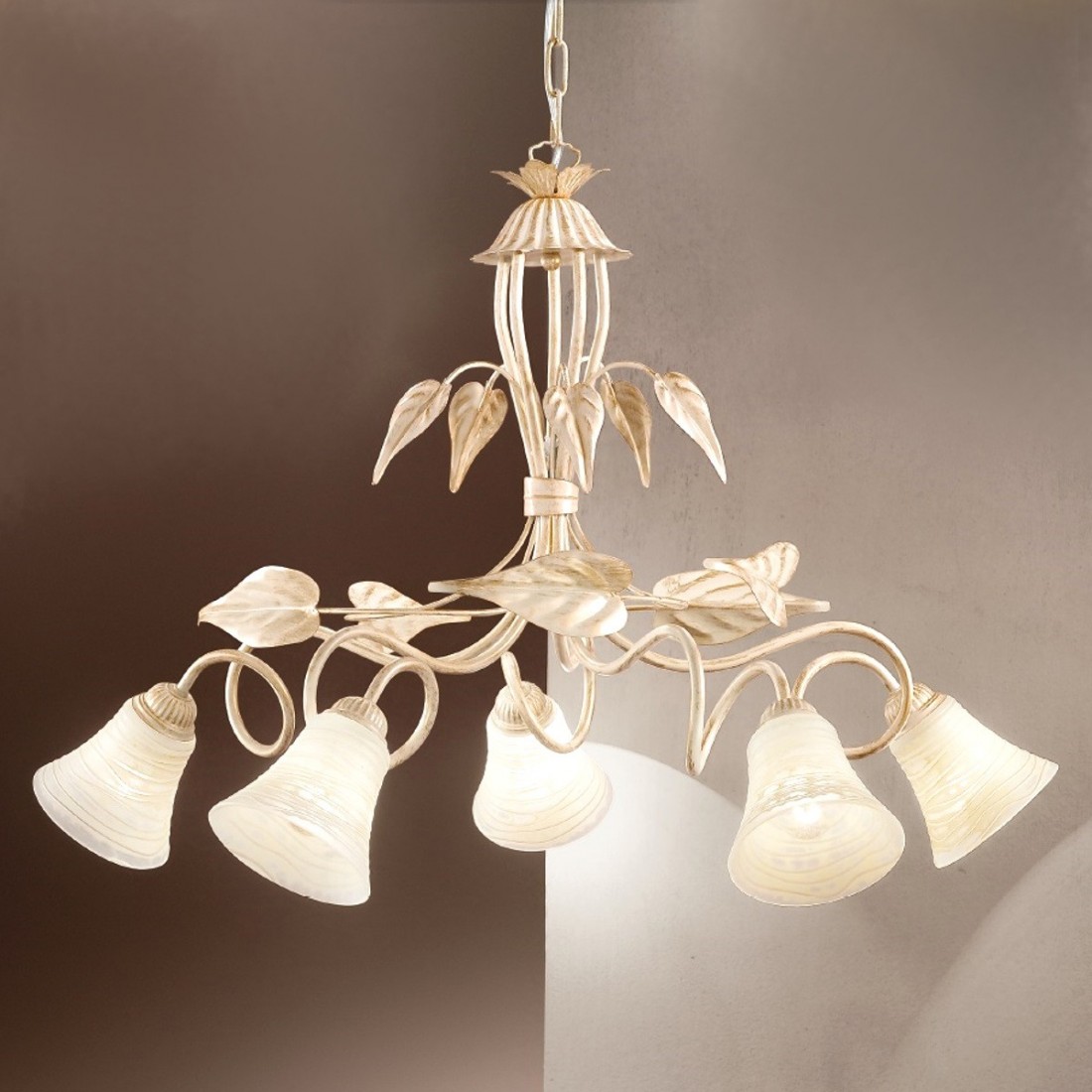 DP-TOSCA S5 E14 LED lustre bruni fer blanc cloche verre classique suspension florale