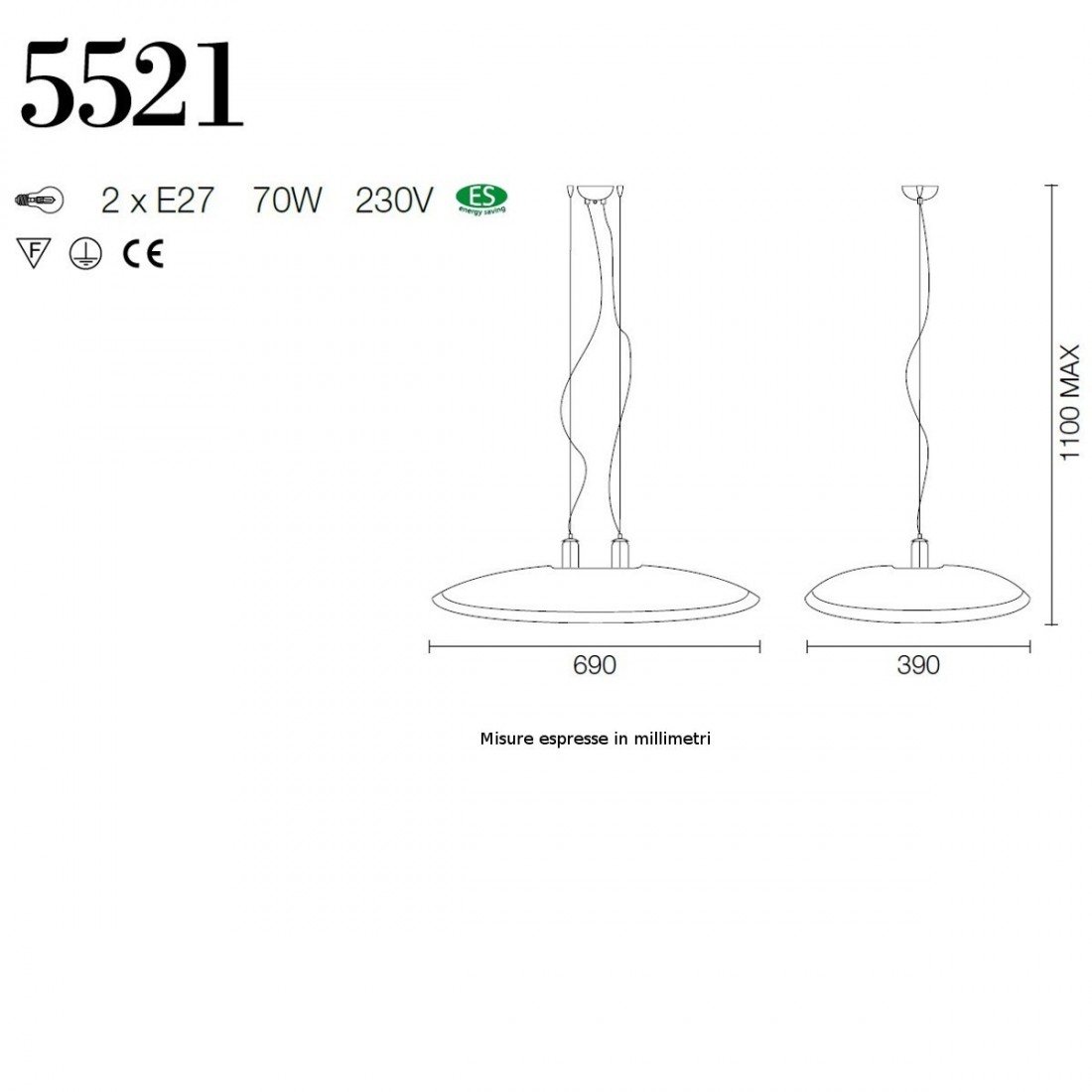 Suspension SV-HORN COLOR 5521 E27 LED 69CM ovale en verre de couleur brillant lustre intérieur moderne