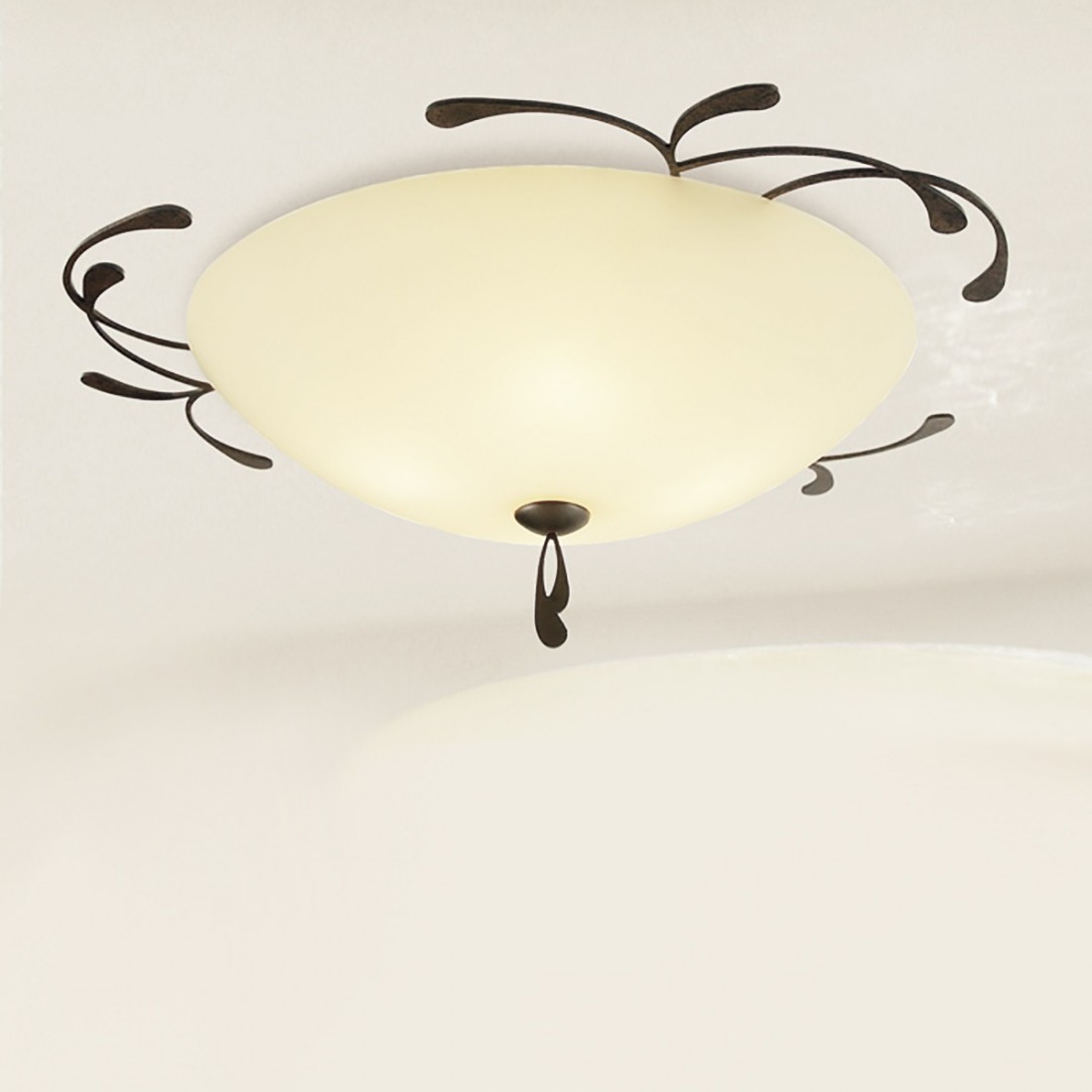 Plafoniera LM-1910 PL 40 E27 LED vetro bianco o crema lampada soffitto tonda classica metallo marrone avorio