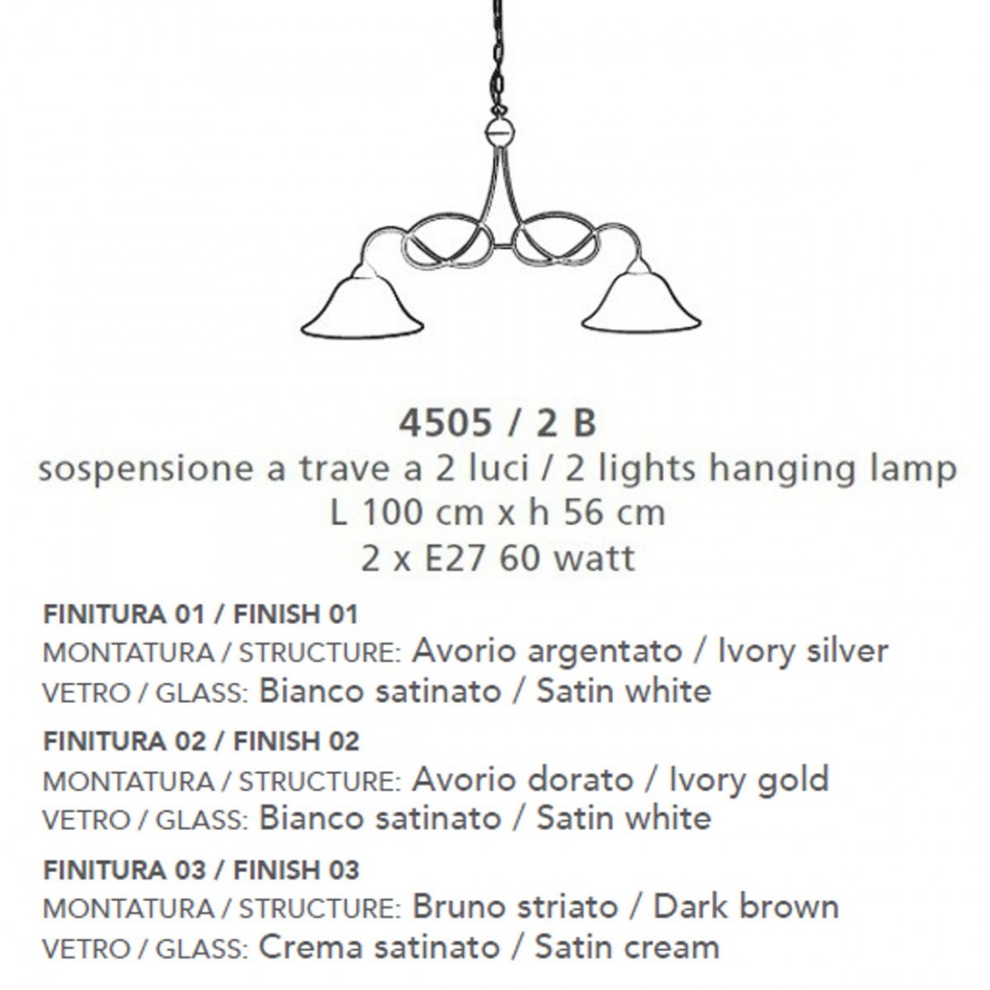 Bilanciere LM-4505 2B E27 LED classico rustico lampadario ferro piatto vetro campana interni