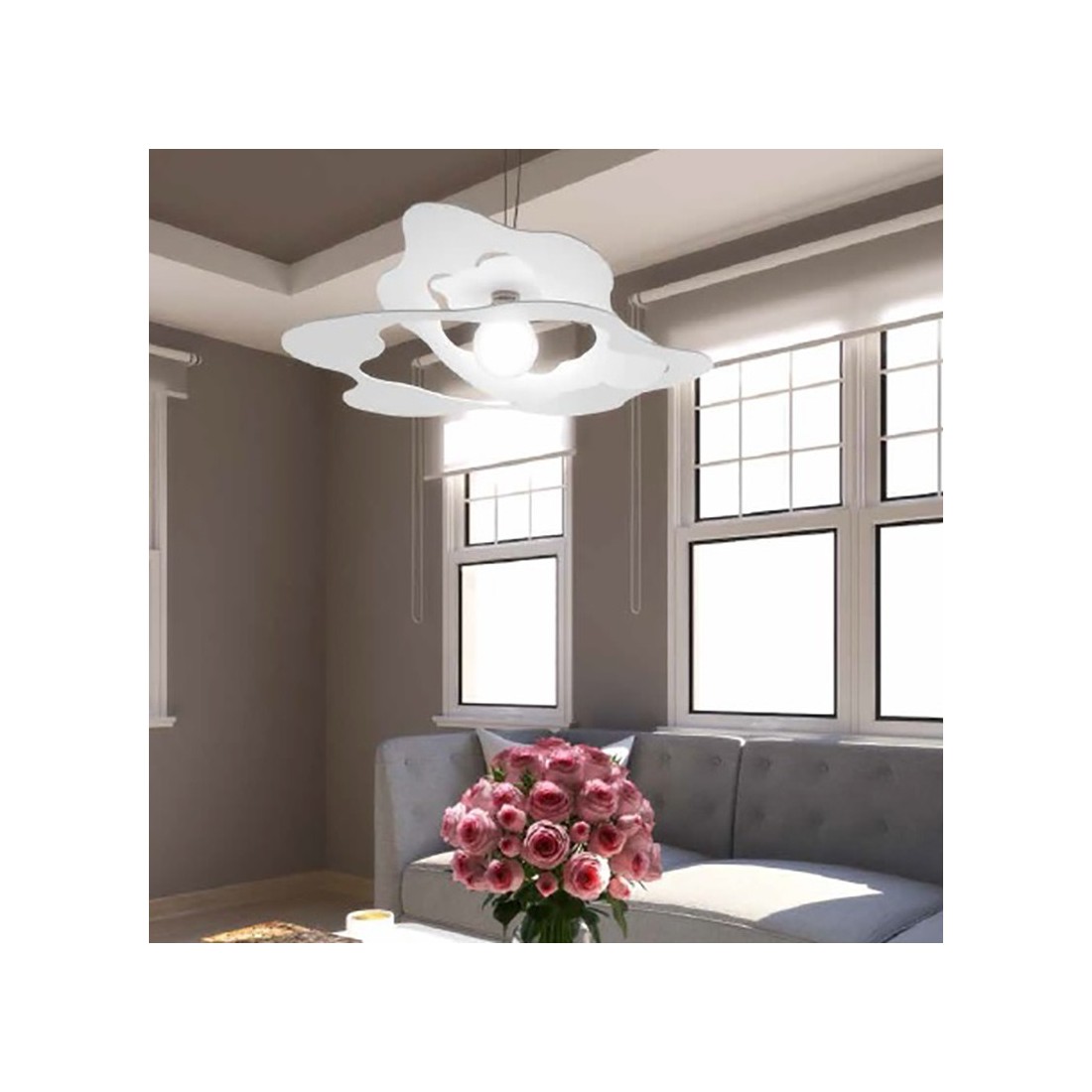 Suspension TP-RIPPLES 1158 S70 E27 LED lustre métal blanc gris sable ultra-moderne avec fleur ondulée à l'intérieur