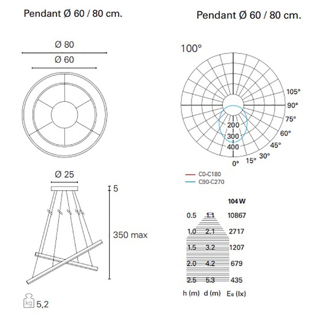 PN-CROSS Lustre 104W LED 7630LM 3000 ° K suspension en aluminium blanc anneaux réglables intérieur moderne