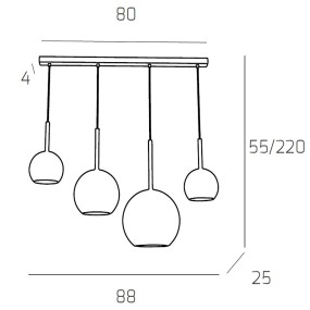 Lampadario TP-FUTURE S4 RMIX E27 LED vetro pirex soffiato colorato ampolla calate barra moderno classico multiluce