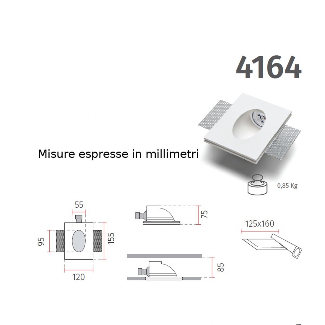 Marqueur d'étape BF-4164 GU10 LED 10W plâtre blanc encastré optique intérieur plaque de plâtre mur intérieur