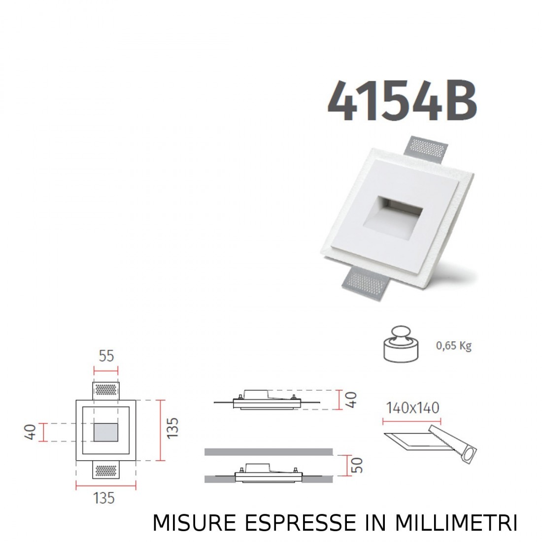 Faretto incasso BF-RETTA 4154B 3004 LED 1.1W 100LM WIRELESS gesso bianco  segnapasso cartongesso muro interno