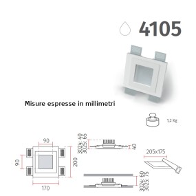 Faretto incasso BF-4105 3025 16W LED IP44 2200LM WIRELESS soffitto parete quadrato gesso cartongesso muratura interno