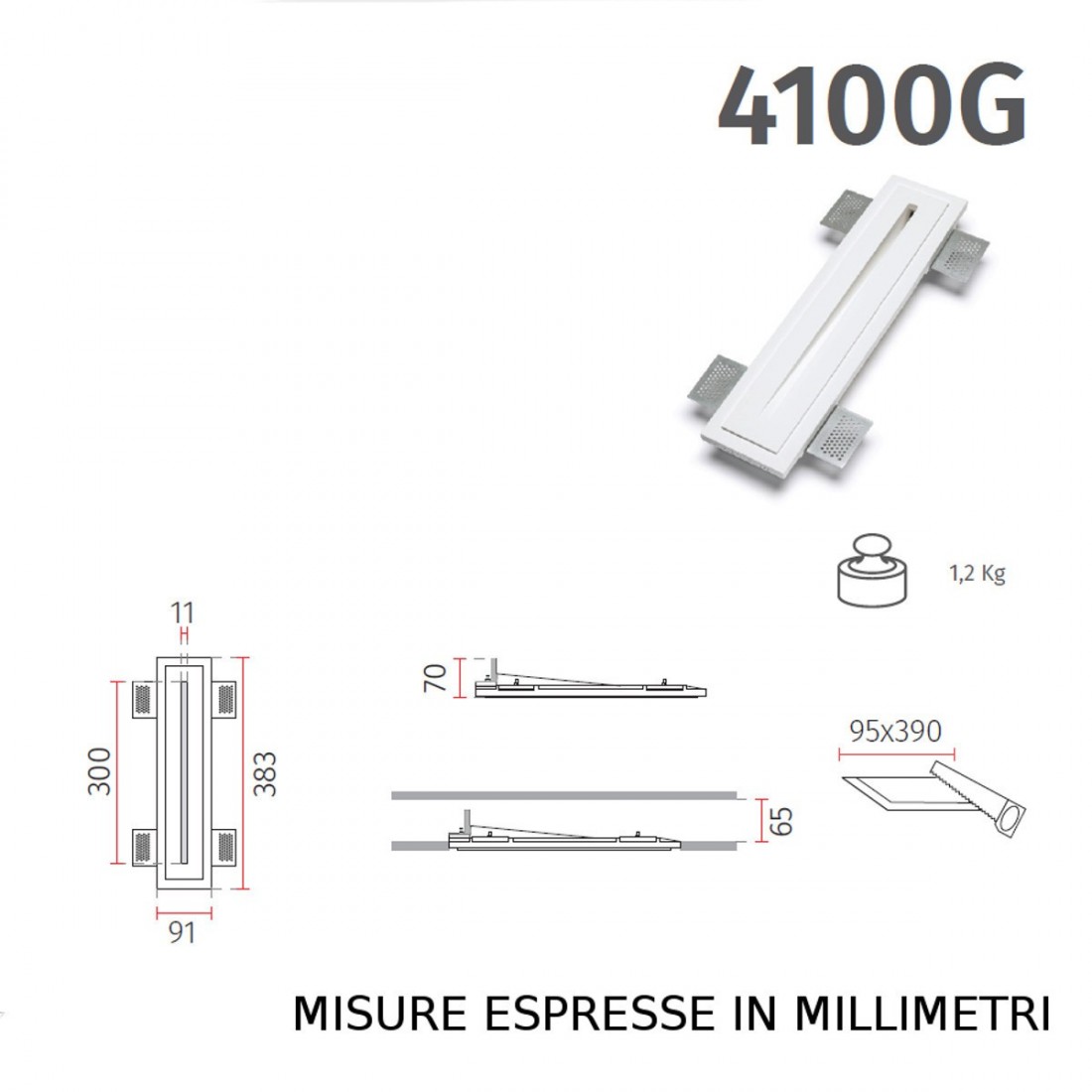 Spot encastré BF-4100G LED 2W 200LM SANS FIL marqueur de chemin de plâtre à peindre mur intérieur en plaque de plâtre IP20