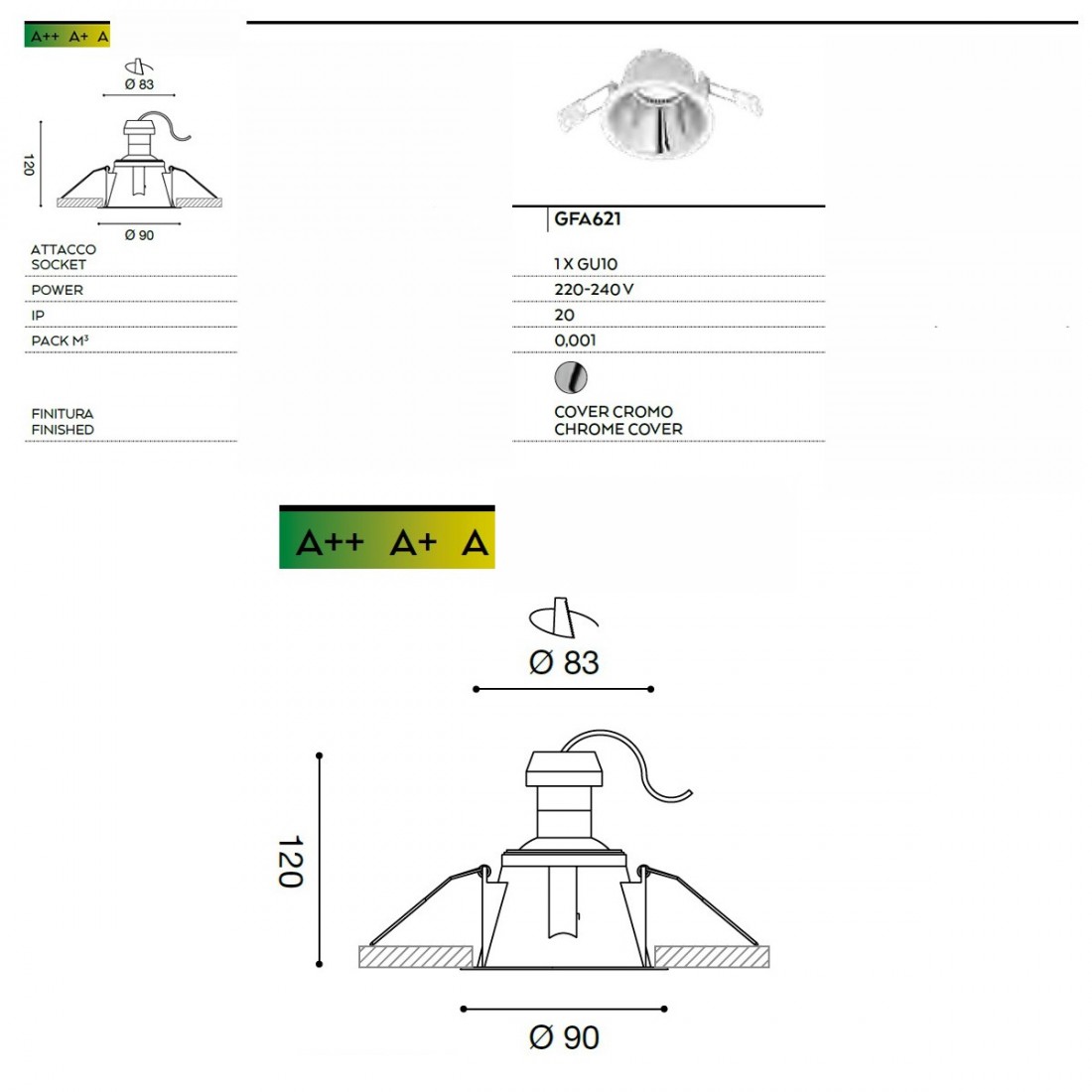 Faretto incasso GE-GFA621 GU10 LED IP20 alluminio lampada soffitto tondo cartongesso interno