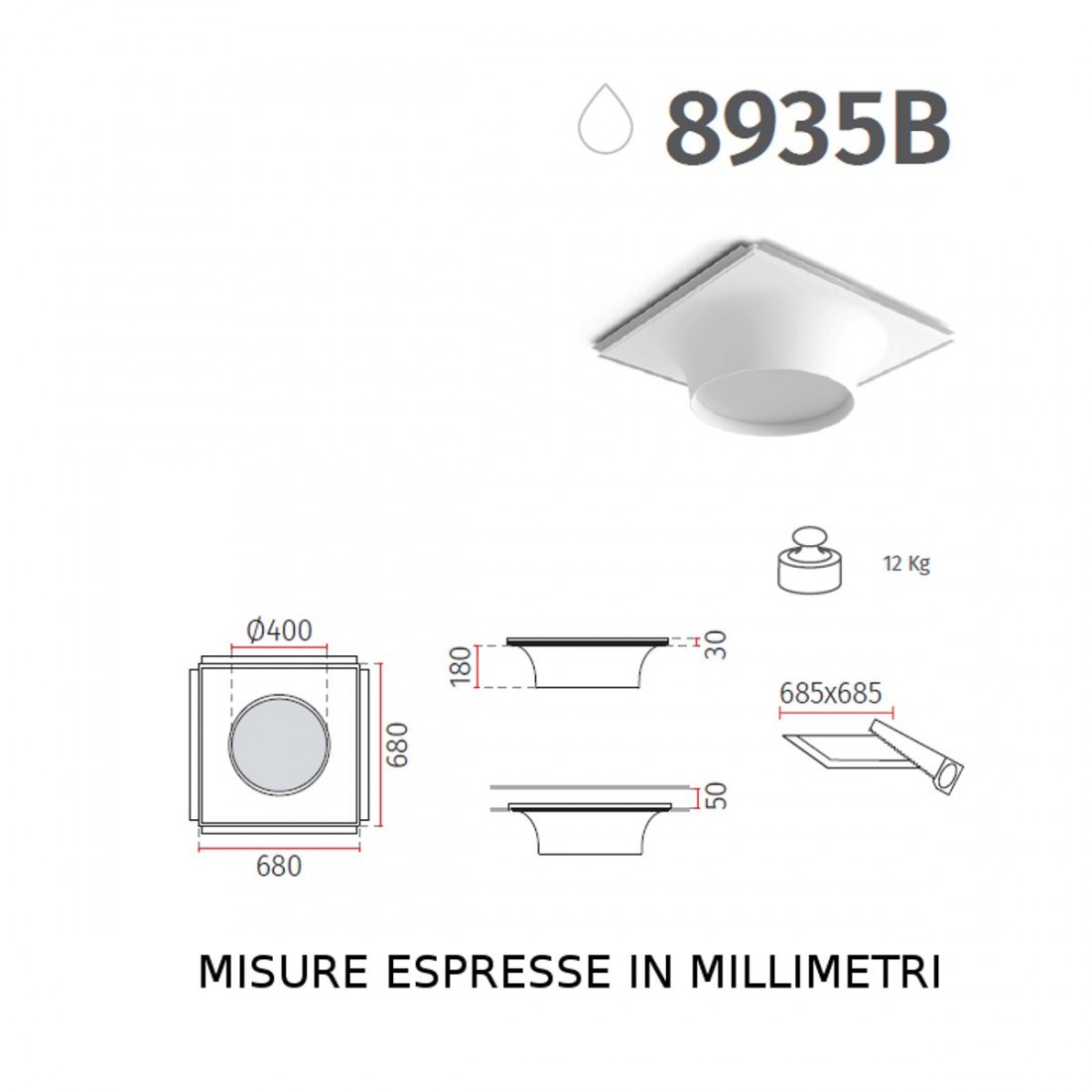 Faretto incasso BF-8935B LED 52W 6000LM WIRELESS gesso bianco verniciabile quadrato interno IP20/IP44